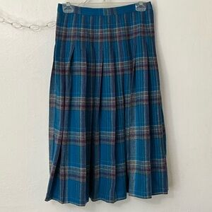 Pendleton Teal and Navy Plaid Midi Pleated Skirt
